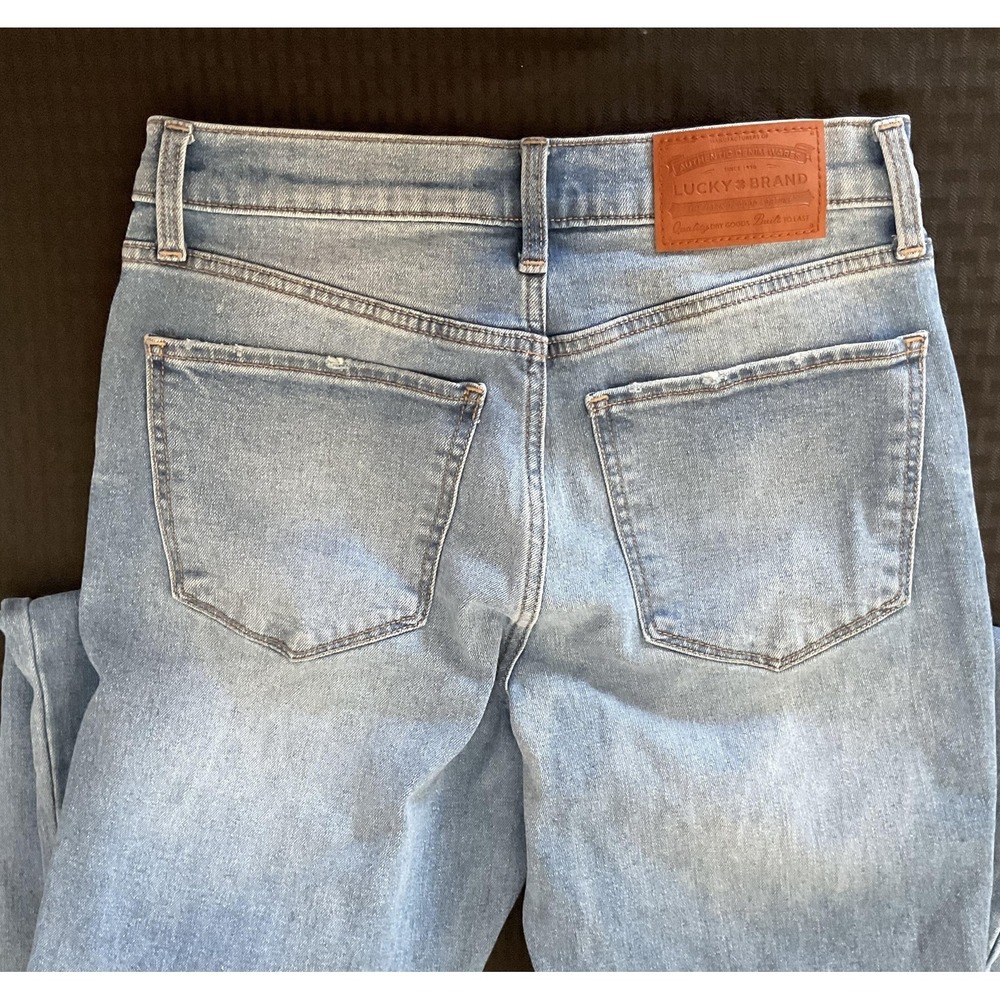 Lucky Brand Stevie High Rise Flare Jeans Womens 6/28 R Blue Distressed Raw Hem - Picture 8 of 13